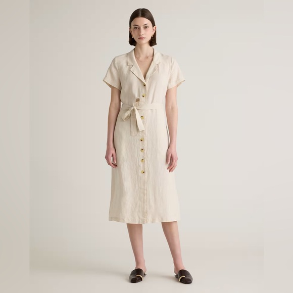 Quince 100% European Linen Button Front Dress Sand M - Picture 1 of 11